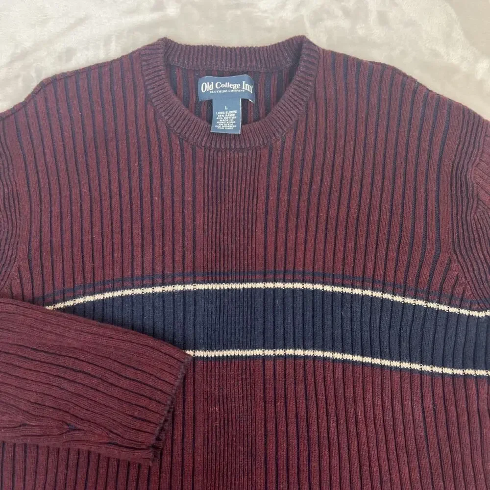 VTG Ribbed Sweater Mens Large Red Grunge Preppy Ivy League Retro Y2K Normcore - Picture 1 of 10